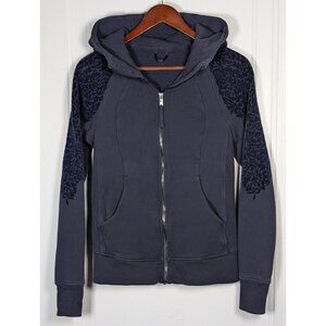 Lululemon Scuba Hoodie Size 6 Full Zip Navy Blue Womens Sweatshirt Floral Velvet
